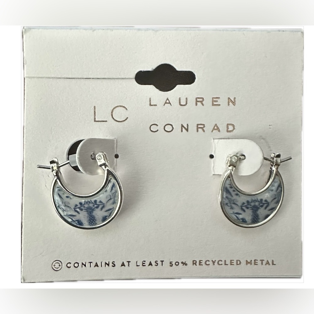 LC Lauren Conrad Silver and Blue Patterned Earrings